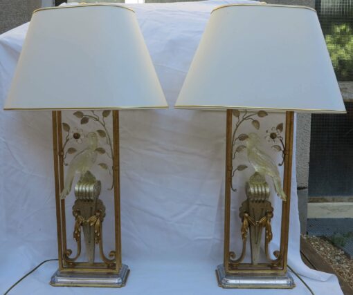 1970' Paire de lampes a la perruche style Bagués