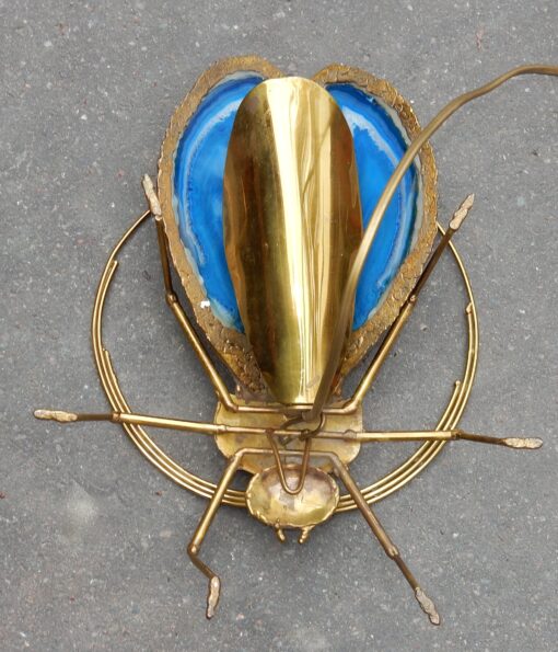 1970' Wall Lamp Beetle by Fernandez or Duval Brasseur with Wings Blue Agates 30 X H 35 cm - Image 6