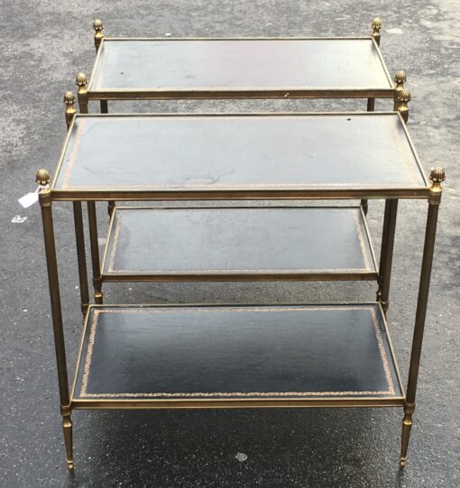 1970' Pair of Shelf in brass Maison Bagués 2 tray with black leather 64 x 37 - Image 2