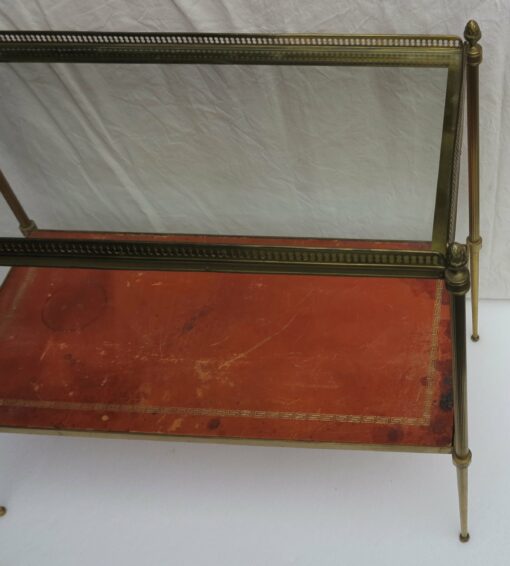 1970' Shelf in Brass with Gallery Maison Baguès 2 Trays with Glass and Leather - Image 4