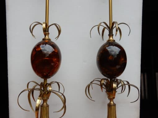 1950/70 Pair of Bronze Lamps and Egg Amber Way Signed  Charles - Image 5