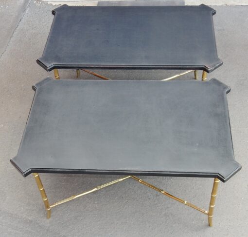 1950/70' Paire de Bouts de Canapés Bronze Modèle Bambou Plateau Laque de Chine Style Maison Jansen 89 X 57 cm – Image 6