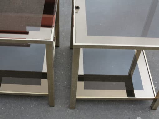 1970/80' Pair  of end of sofa   with tops in smoked frame mirror 50X 50 cm - Image 5
