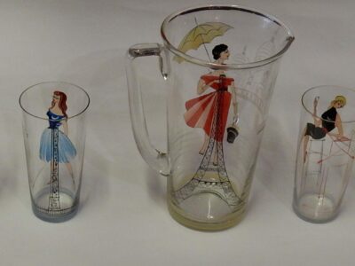 1950/60' Service has Soft Drink Decoration Paris and its Monuments His Parisians, Crystal of  Saar