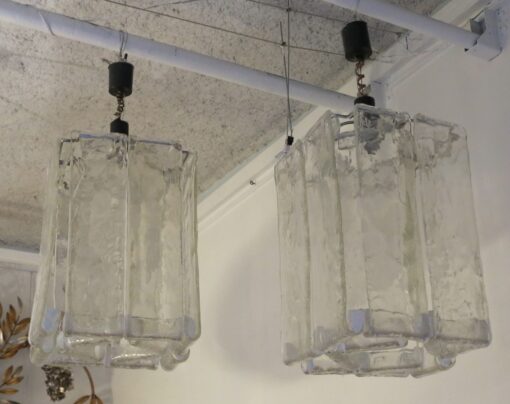 1970' Paire de Lustres ou Lanternes par Fratelli en Forme de Cage Cristal de Murano