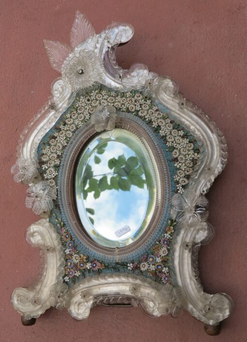 Venitien Mirror With Micromosaique in Hard Stones Decoration of Flowers - Image 3