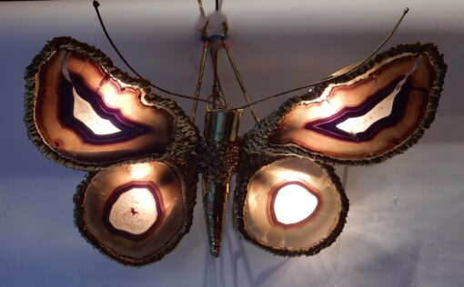 1970' Applique Papillon Signée Isabelle Faure Avec Ailes En Agates 51 X 63 CM
