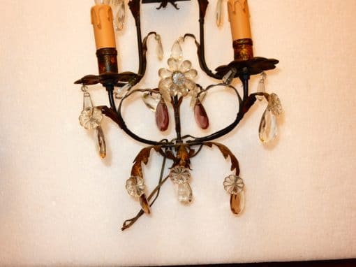 1950/70' Pair of sconces in iron with cristal 2 colours  in the style of  Maison Bagués - Image 4