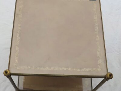 1970' Table or Shelf in brass Maison Bagués 2 tray with leather and gilt grecs deco