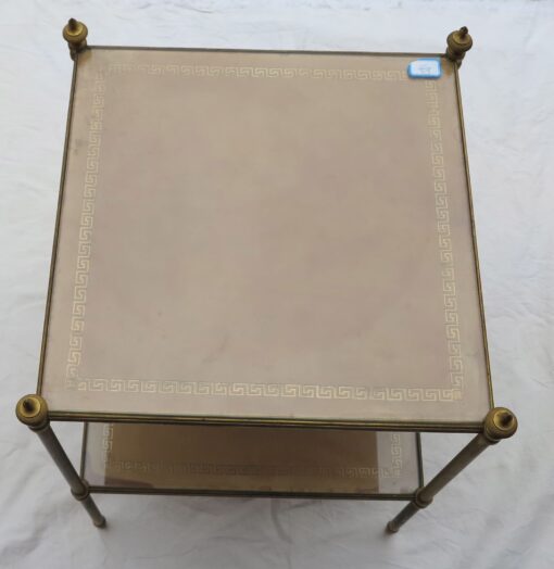1970' Table or Shelf in brass Maison Bagués 2 tray with leather and gilt grecs deco