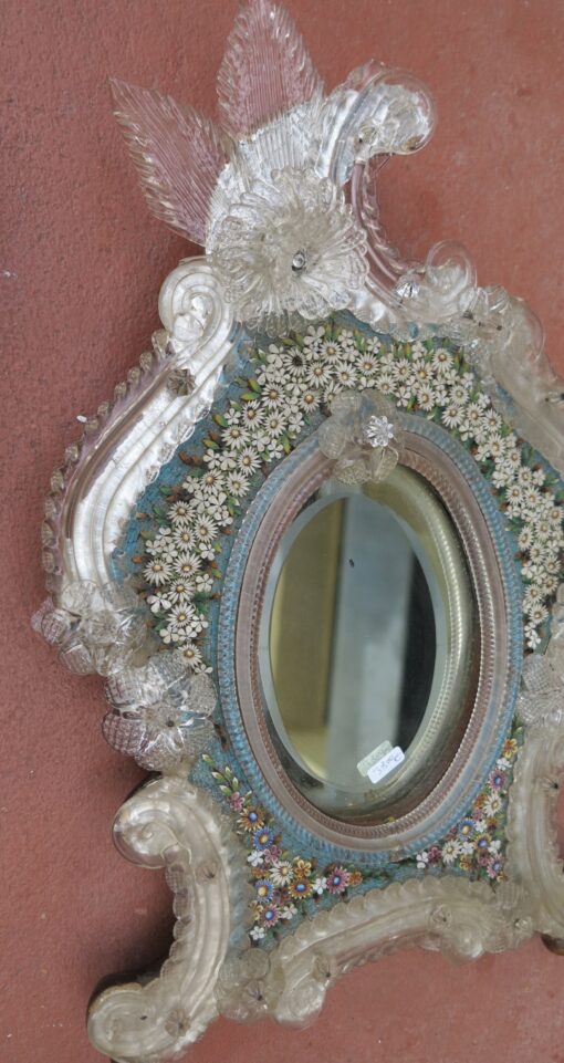 Venitien Mirror With Micromosaique in Hard Stones Decoration of Flowers - Image 7