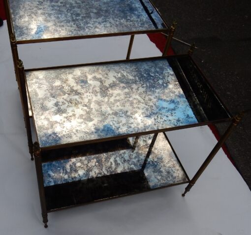 1950/70' Paire De Bouts De Canapé Maison Baguès Laiton et Bronze Plateaux Miroirs Flammes Olympiques 69X39 cm – Image 7