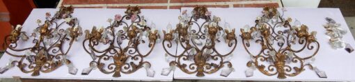 1900' Series of 4 Wall Lamps has 4 Arms of Light N3 With Ceramic Flowers - Image 6