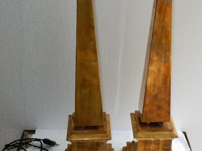 1970 ' Pair of Lamps Obelisks in Brass In The Style Of Maison Jansen