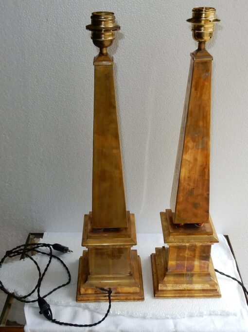 1970 ' Pair of Lamps Obelisks in Brass In The Style Of Maison Jansen