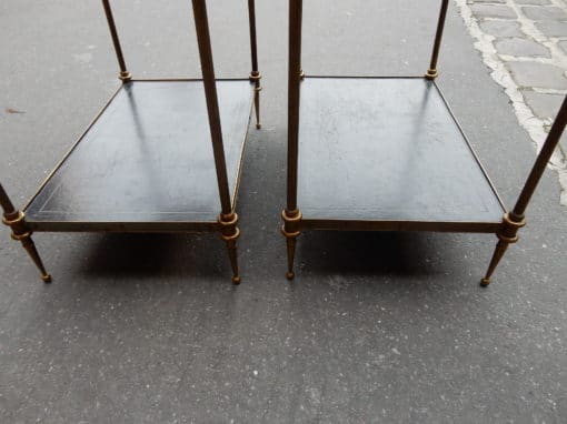 1950-70 'Pair of Bronze Sofa Tables Maison Baguès and 2 trays Sheath Black Gilded Leather 53 X 33 cm - Image 5