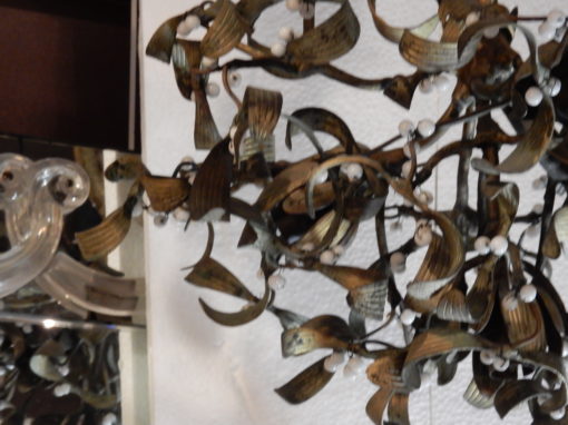 1900' Lustre Boule de Gui en Bronze Art Nouveau a 4 Lampes Diamètre 45 cm – Image 6