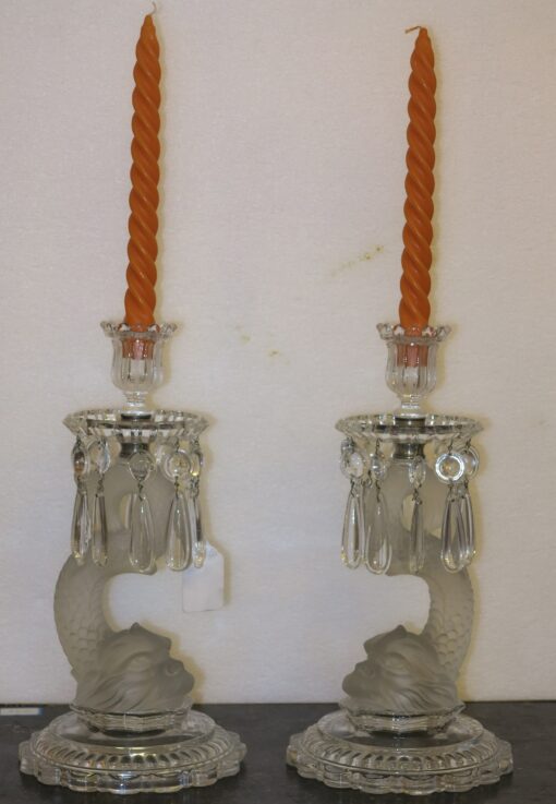 1950 Pair of Candlesticks Baccarat signed to the Delphins - Image 2