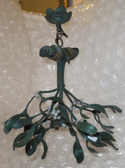 Chandelier Ball of mistletoe art nouveau has 1 bronze lamp and pearls opaline - Image 6