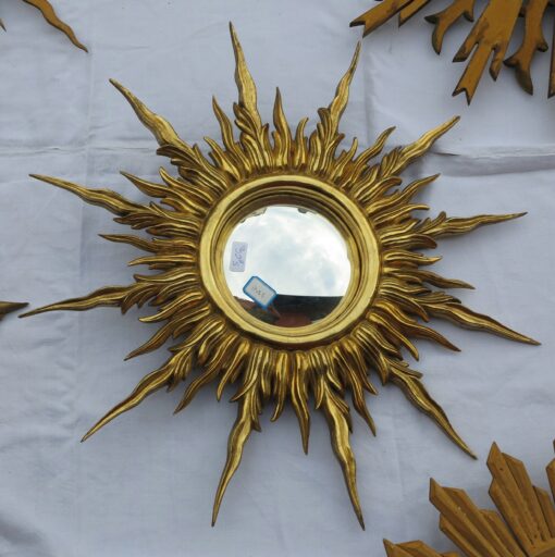 1950' Miroir soleil Convexe, bois doré - 56 cm