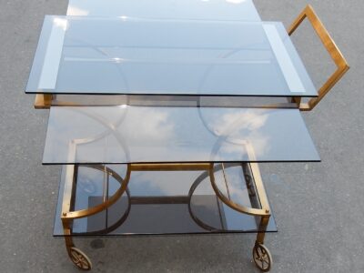 1950/70 'Brass Rolling Bar With Sliding Trays Style Maison  Jansen