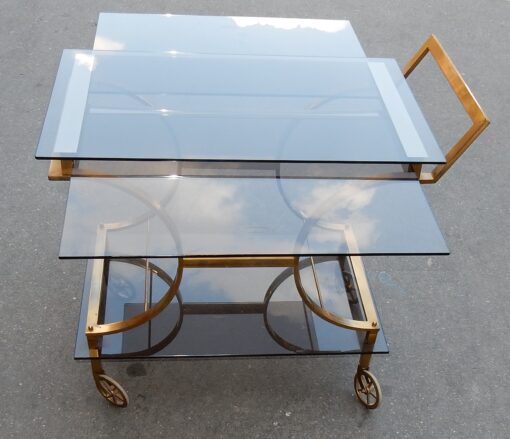 1950/70 'Brass Rolling Bar With Sliding Trays Style Maison  Jansen