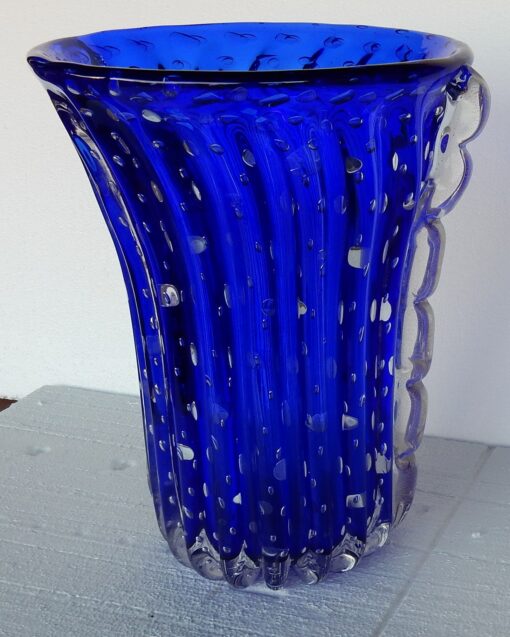 1970' Vase Cristal Murano Bleu et Or Toso Signé – Image 2