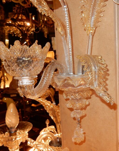 1950' Sconces Pair, 1 Arm Murano Crystal With  Gold - Image 4