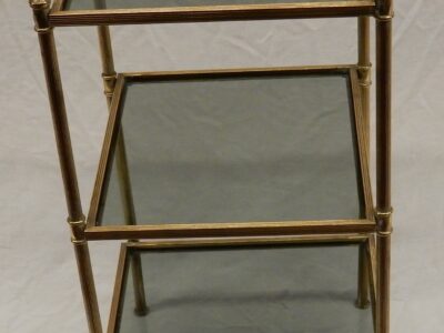 1970' Bout de Canapé Carré Maison Baguès 3 Plateaux Avec Vitres Teintées Bleutées 32 X 32 cm