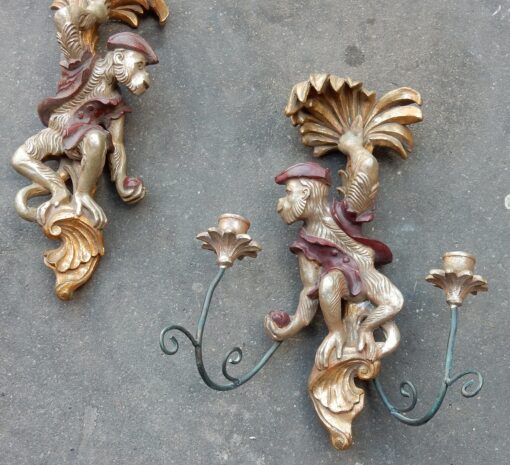 1970/80 ' Pair Of Wall lamps In Resin To the Monkeys Pirates - Image 8