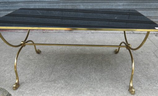 1950/70 Table Basse aux Dauphins en Bronze Doré Jacques Adnet, Plateau Opaline Noire – Image 4