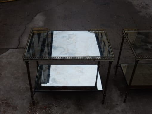1950/70' Pair  Of End Of Sofa Maison Bagués  With Tops In Oxyded mirror With Openwork Galleries 60 X 38 cm - Image 5