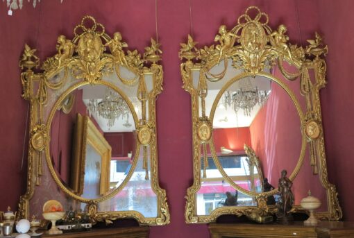 19 th  Pair of Mirrors or similar, parecloses and let us award a medal to allegory to the angels and to the birds - Image 2