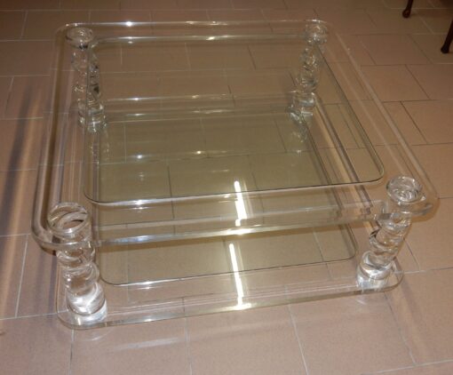 1970' Table Basse en Altuglas, ROMEO  Taille 1m00 X 1m00 + 2 Bouts de Canapés – Image 7