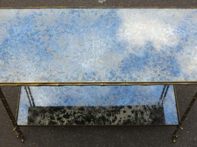 1970' Shelf  in Brass Maison Bagués ,Bamboo Model Top oxyded silvered miror