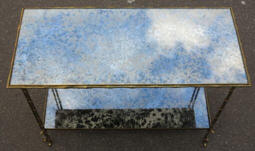 1970' Shelf  in Brass Maison Bagués ,Bamboo Model Top oxyded silvered miror