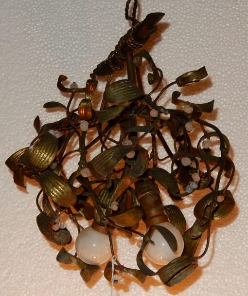 1900' Lustre Boule de Gui en Bronze Art Nouveau à 2 Lampes Diamètre 45 cm – Image 5