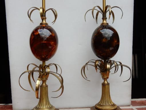 1950/70 Pair of Bronze Lamps and Egg Amber Way Signed  Charles - Image 6