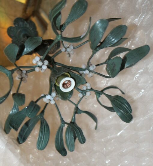 Chandelier Ball of mistletoe art nouveau has 1 bronze lamp and pearls opaline - Image 5