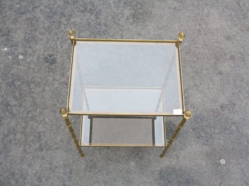 1950/70' Shelf or  end of sofa in bronze Maison Bagués Bamboo model with tops in smoked glass with pin cones 30 X40 X H 66 cm - Image 3