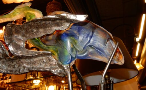 1970/80 Bronze heron and pate de verre  , signed LOHE - Image 5