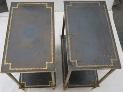 1970' Pair of Shelf in brass Maison Bagués 2 tray with black leather 50 x 30