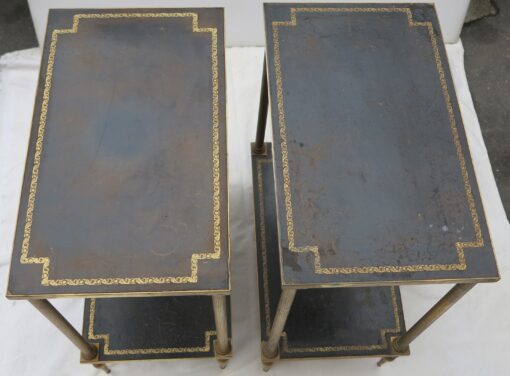 1970' Pair of Shelf in brass Maison Bagués 2 tray with black leather 50 x 30