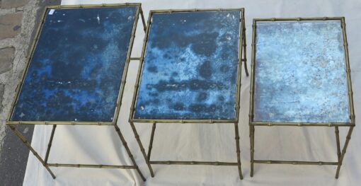 1950/70' Series of 3 gicognes tables Modél Bamboo Maison Bagues top silvered oxyded - Image 8