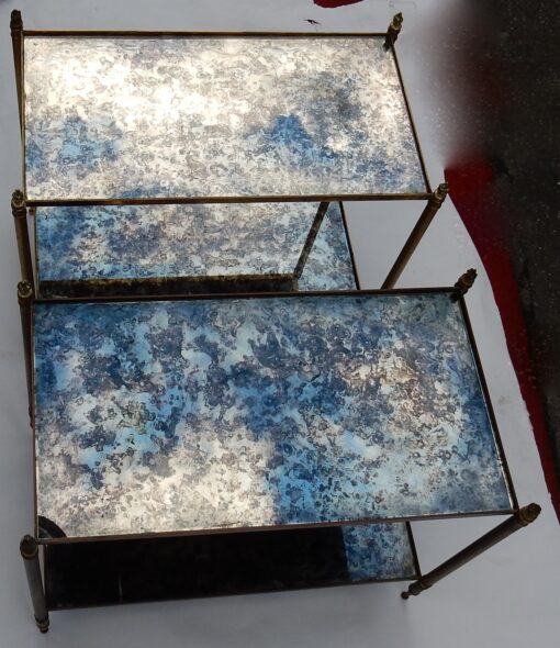 1950/70' Paire De Bouts De Canapé Maison Baguès Laiton et Bronze Plateaux Miroirs Flammes Olympiques 69X39 cm – Image 6