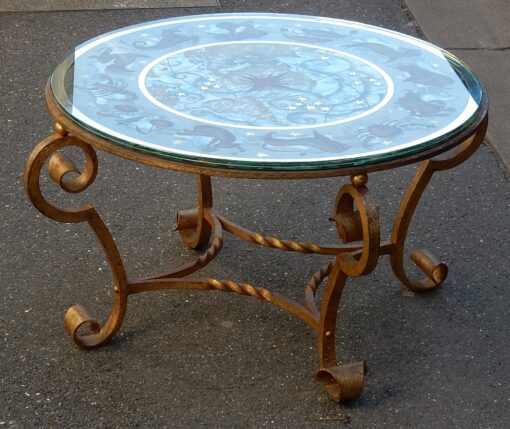 1940/50 Table Basse a Decor de Zodiaque Style Poillerat et Ingrand a Décors Eglomisés