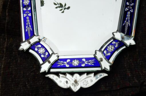 1950/70 'Mirror Venice Octagonal with Blue Glass Adorned with Flowers - Image 8