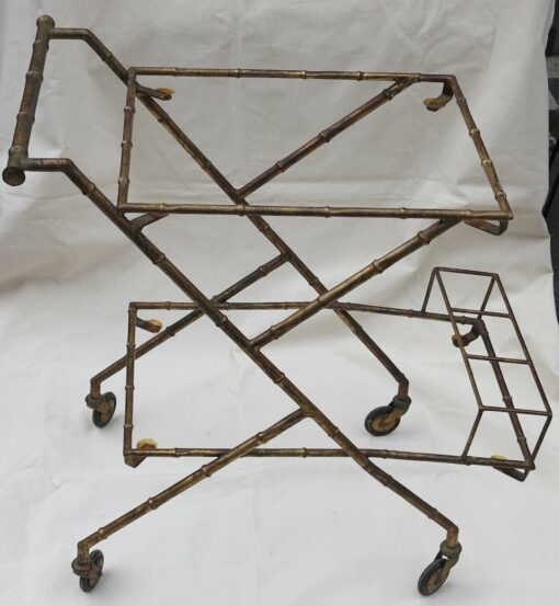 Bar roulant en fer doré Maison Bagués décor bambou – Image 2