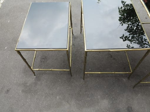 1950/70 Series of 3 Nested Tables Model Bamboo with Black Opaline Maison Baguès - Image 6