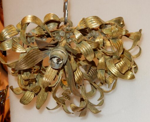 1900' Lustre Boule de Gui en Bronze Art Nouveau a 3 Lampes Diamètre 30 cm – Image 3